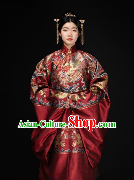 Chinese Traditional Dragon Pattern Design Purplish Red Brocade Fabric Asian China Hanfu Satin Material