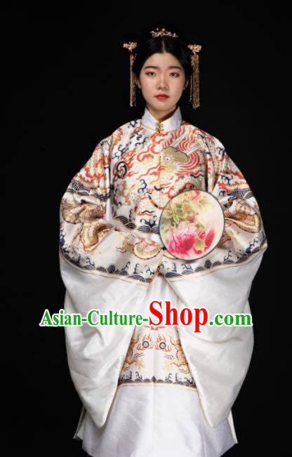 Chinese Traditional Dragon Pattern Design White Brocade Fabric Asian China Hanfu Satin Material