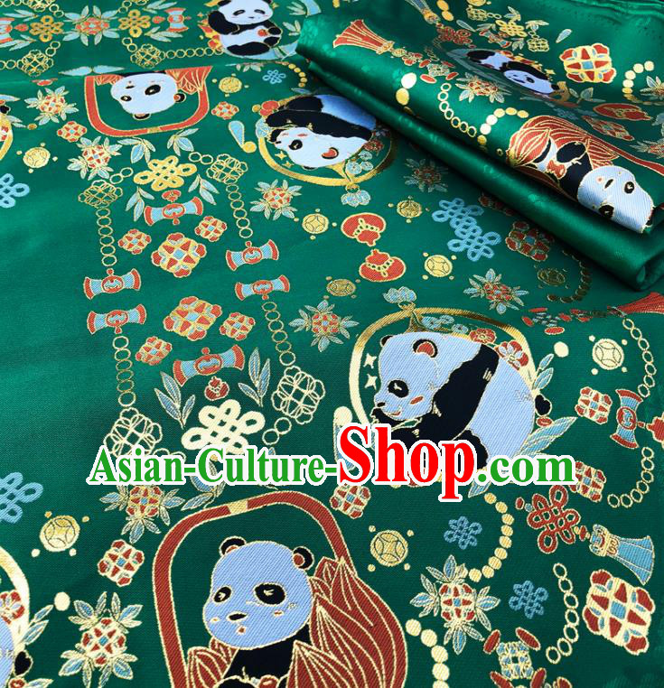 Chinese Traditional Panda Pattern Design Green Brocade Fabric Asian China Satin Hanfu Material