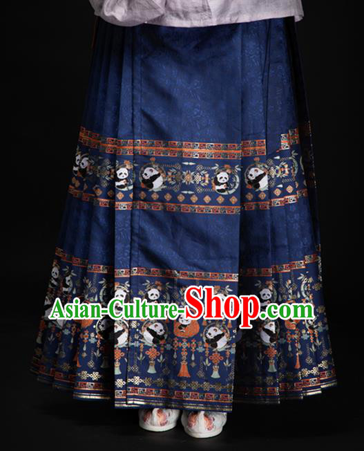 Chinese Traditional Panda Pattern Design Royalblue Brocade Fabric Asian China Satin Hanfu Material