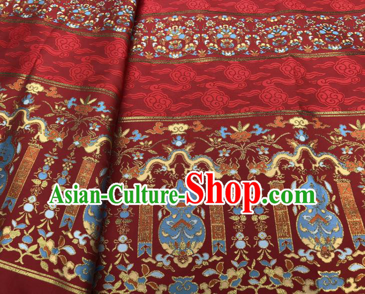 Chinese Traditional Calabash Dragon Pattern Design Red Brocade Fabric Asian China Satin Hanfu Material
