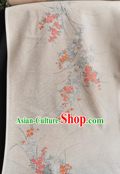 Chinese Traditional Orchid Pattern Design Beige Silk Fabric Asian Brocade China Hanfu Satin Material