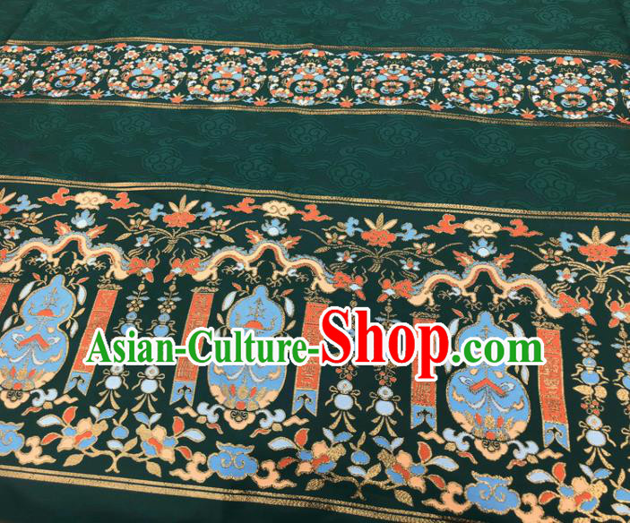 Chinese Traditional Calabash Dragon Pattern Design Deep Green Brocade Fabric Asian China Satin Hanfu Material