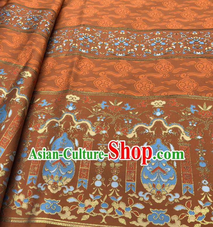 Chinese Traditional Calabash Dragon Pattern Design Orange Brocade Fabric Asian China Satin Hanfu Material