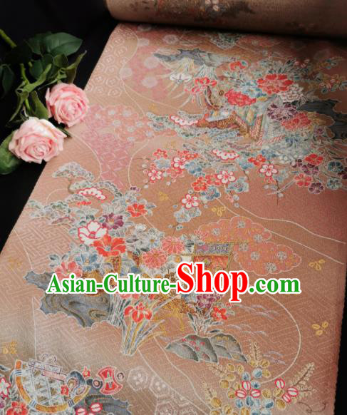 Chinese Traditional Orchid Daisy Pattern Design Pink Silk Fabric Asian Brocade China Hanfu Satin Material