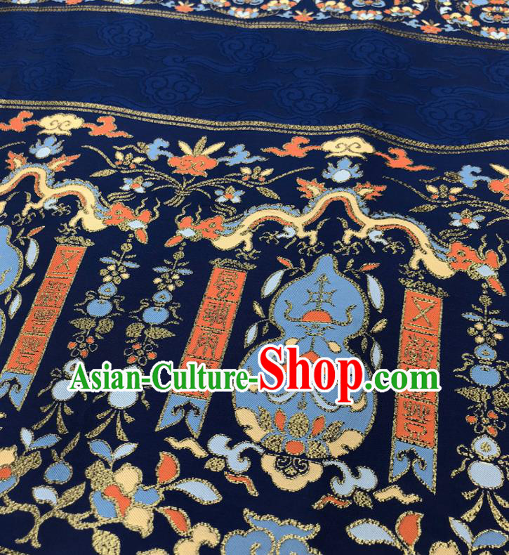 Chinese Traditional Calabash Dragon Pattern Design Royalblue Brocade Fabric Asian China Satin Hanfu Material