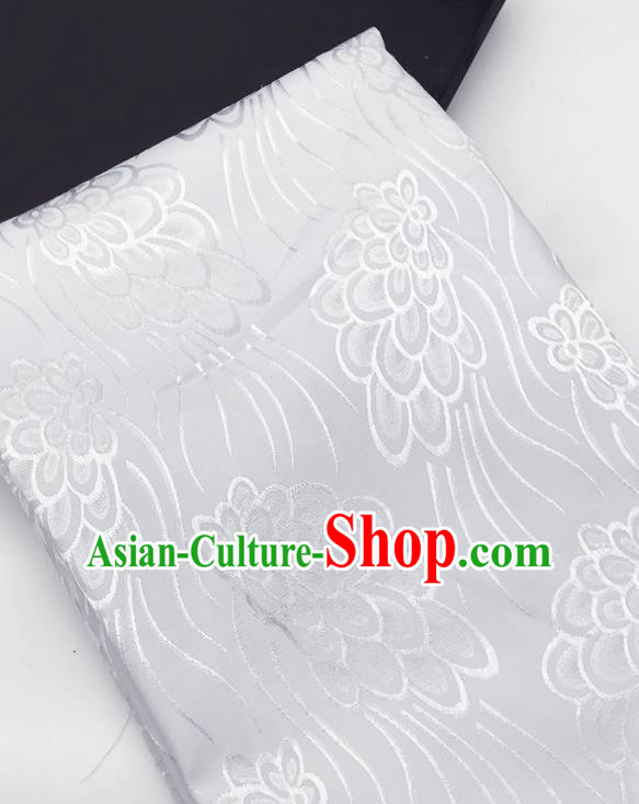 Chinese Traditional Peacock Tail Pattern Design White Brocade Fabric Asian China Satin Hanfu Material