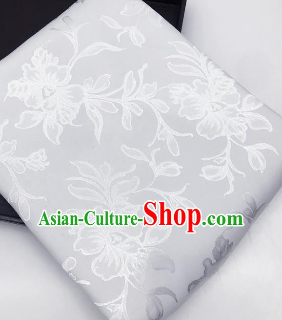 Chinese Traditional Flowers Pattern Design White Brocade Fabric Asian China Satin Hanfu Material