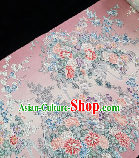 Chinese Traditional Classical Plum Chrysanthemum Pattern Design Pink Silk Fabric Asian China Cheongsam Silk Material