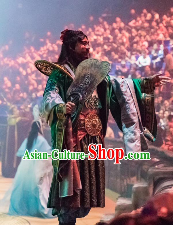 Chinese Stage Performance Qing Show Eight Immortals Han Zhongli Costumes and Headpiece Complete Set