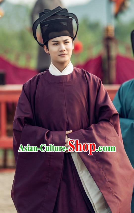 Chinese Ancient Song Dynasty Count of Jiayi Drama Royal Nirvana Gu Feng En Replica Costumes and Hat Complete Set