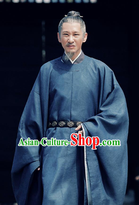Chinese Ancient Song Dynasty Minister Drama Royal Nirvana Grand Preceptor Lu Shiyu Replica Costumes and Headpiece Complete Set