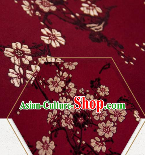 Chinese Traditional Plum Flowers Pattern Design Purplish Red Silk Fabric Asian China Hanfu Rayon Material