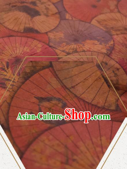 Chinese Traditional Umbrella Pattern Design Brown Silk Fabric Asian China Hanfu Mulberry Silk Material