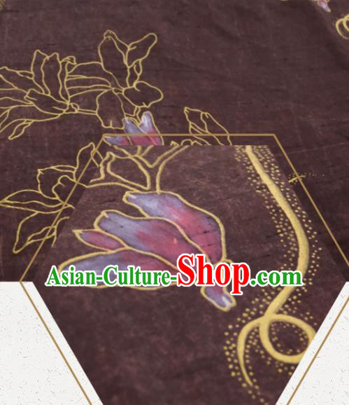 Chinese Traditional Yulan Magnolia Pattern Design Purple Silk Fabric Asian China Hanfu Mulberry Silk Material