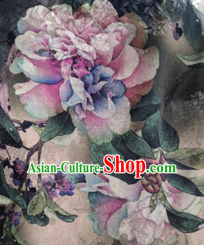 Chinese Traditional Peony Pattern Design Silk Fabric Asian China Hanfu Mulberry Silk Material