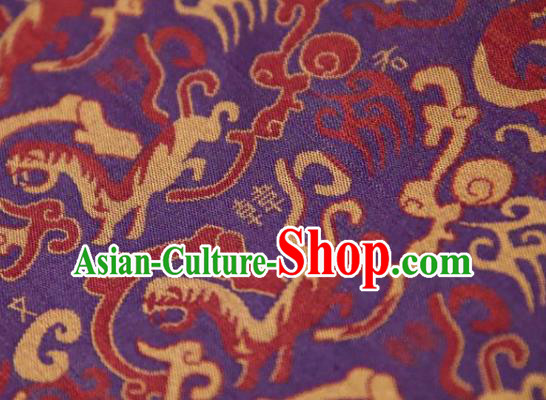 Chinese Traditional Tigers Pattern Design Purple Silk Fabric Asian China Hanfu Mulberry Silk Material