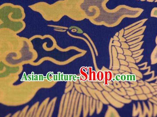 Chinese Traditional Cloud Crane Pattern Design Royalblue Silk Fabric Asian China Hanfu Gambiered Guangdong Mulberry Silk Material