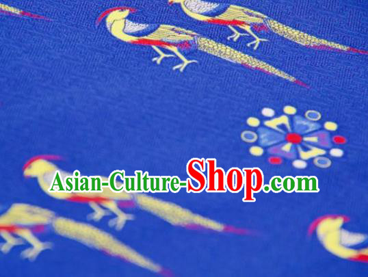 Chinese Traditional Birds Pattern Design Royalblue Silk Fabric Asian China Hanfu Gambiered Guangdong Mulberry Silk Material
