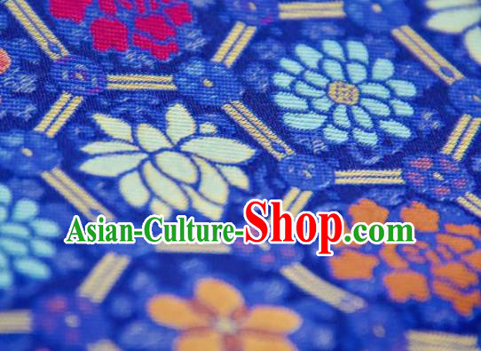 Chinese Traditional Tortoise Shell Pattern Design Royalblue Silk Fabric Asian China Hanfu Gambiered Guangdong Mulberry Silk Material