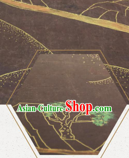 Chinese Traditional Pine Deer Pattern Design Brown Silk Fabric Asian China Hanfu Gambiered Guangdong Mulberry Silk Material