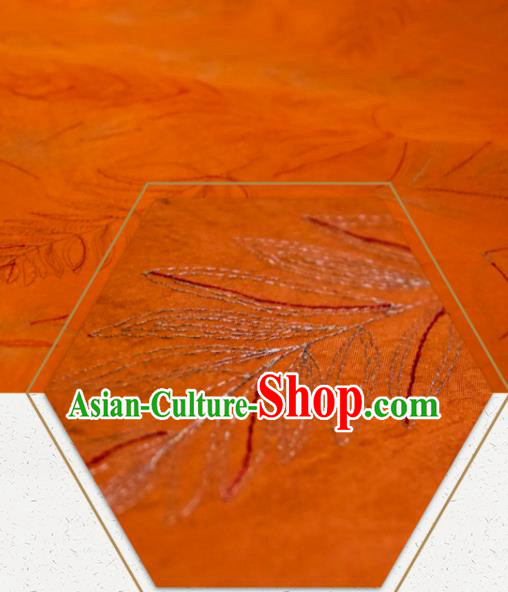 Chinese Traditional Fernbrake Pattern Design Orange Silk Fabric Asian China Hanfu Mulberry Silk Material