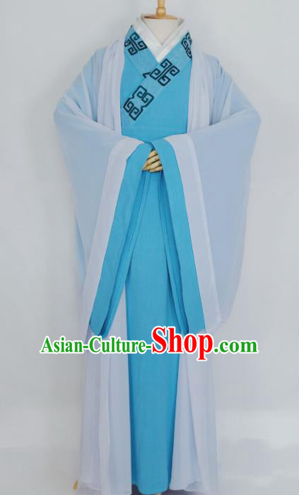 Chinese Traditional Nobility Childe Blue Clothing Ancient Song Dynasty Scholar Costumes for Men