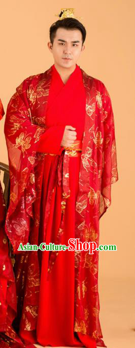 Chinese Traditional Wedding Red Clothing Ancient Song Dynasty Bridegroom Scholar Costumes for Men