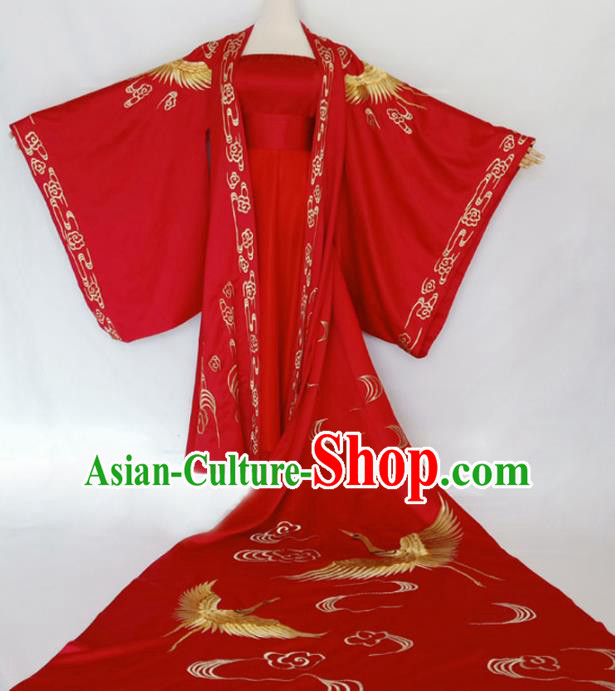 Chinese Traditional Tang Dynasty Wedding Embroidered Red Dress Ancient Princess Costumes for Women