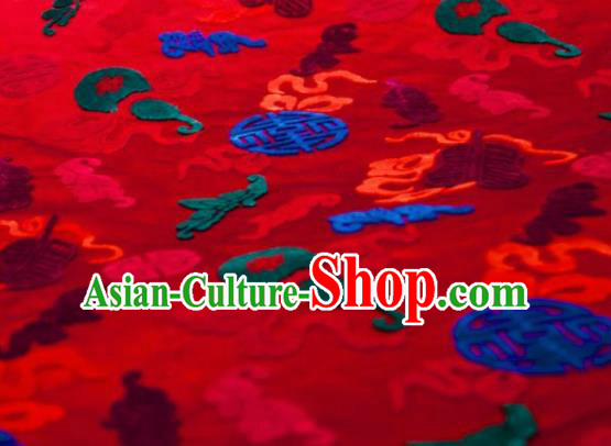 Chinese Traditional Auspicious Pattern Design Red Silk Fabric Asian China Hanfu Gambiered Guangdong Mulberry Silk Material