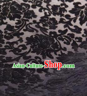 Chinese Traditional Peony Pattern Design Black Silk Fabric Asian China Hanfu Gambiered Guangdong Mulberry Silk Material