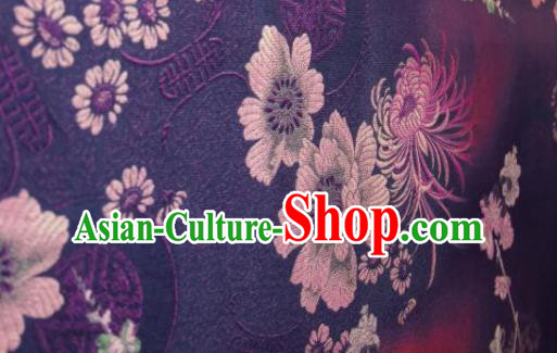 Chinese Traditional Chrysanthemum Peony Pattern Design Purple Silk Fabric Asian China Hanfu Gambiered Guangdong Mulberry Silk Material