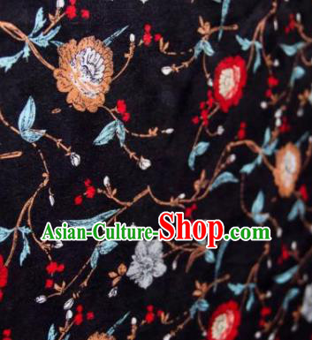 Chinese Traditional Vine Flowers Pattern Design Black Silk Fabric Asian China Hanfu Gambiered Guangdong Mulberry Silk Material