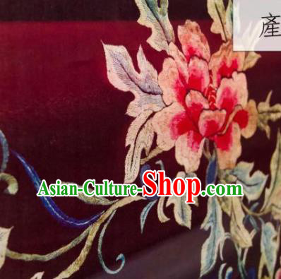 Chinese Traditional Peony Pattern Design Purplish Red Silk Fabric Asian China Hanfu Gambiered Guangdong Mulberry Silk Material