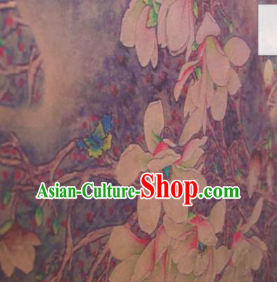 Chinese Traditional Yulan Magnolia Pattern Design Light Purple Silk Fabric Asian China Hanfu Gambiered Guangdong Mulberry Silk Material