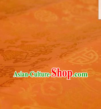 Chinese Traditional Double Fishes Pattern Design Orange Silk Fabric Asian China Hanfu Jacquard Mulberry Silk Material