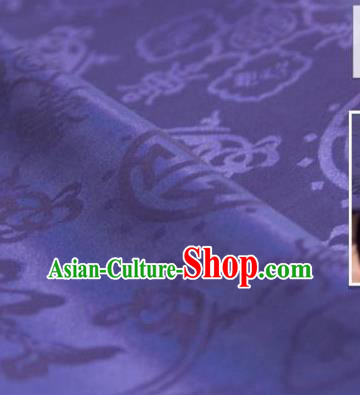 Chinese Traditional Double Fishes Pattern Design Purple Silk Fabric Asian China Hanfu Jacquard Mulberry Silk Material