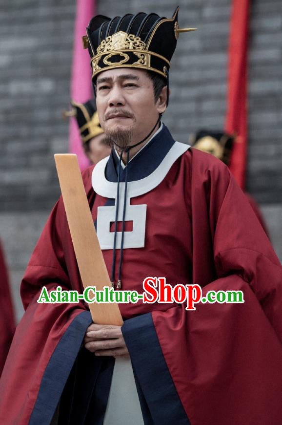 Chinese Ancient Song Dynasty Minister of Justice Drama Royal Nirvana Zhang Luzheng Replica Costumes and Hat Complete Set