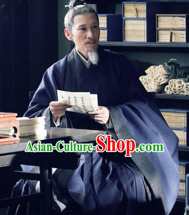 Chinese Ancient Song Dynasty Drama Royal Nirvana Grand Preceptor Lu Shiyu Replica Costumes and Headpiece Complete Set