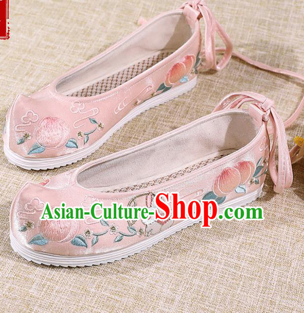 Asian Chinese Pink Satin Shoes Embroidered Rabbit Shoes Traditional Opera Shoes Hanfu Shoes for Women