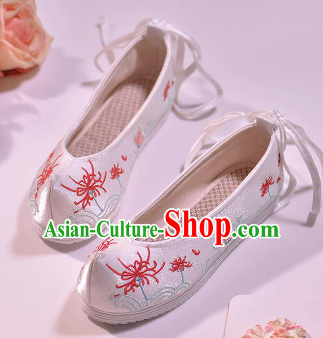 Asian Chinese Hanfu Shoes Embroidered Red Spider Lily Shoes Traditional Opera Shoes Princess Shoes for Women