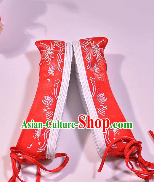 Asian Chinese Red Hanfu Shoes Embroidered Red Spider Lily Shoes Traditional Opera Shoes Princess Shoes for Women