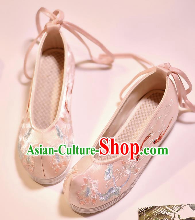 Asian Chinese Embroidered Fish Lotus Pink Shoes Hanfu Shoes Traditional Opera Shoes Princess Shoes for Women
