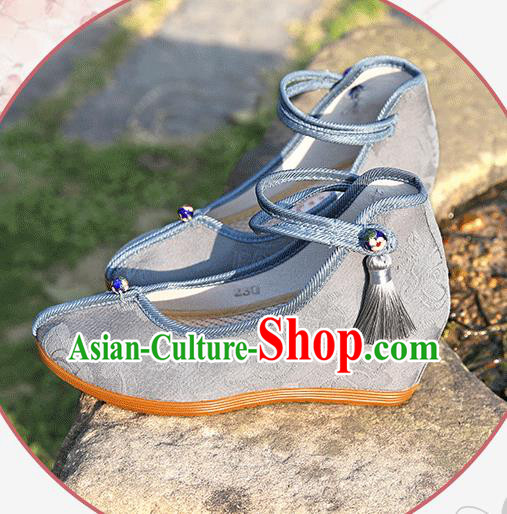 Asian Chinese Light Blue Flax Shoes Hanfu Shoes Traditional Opera Shoes Princess Shoes for Women