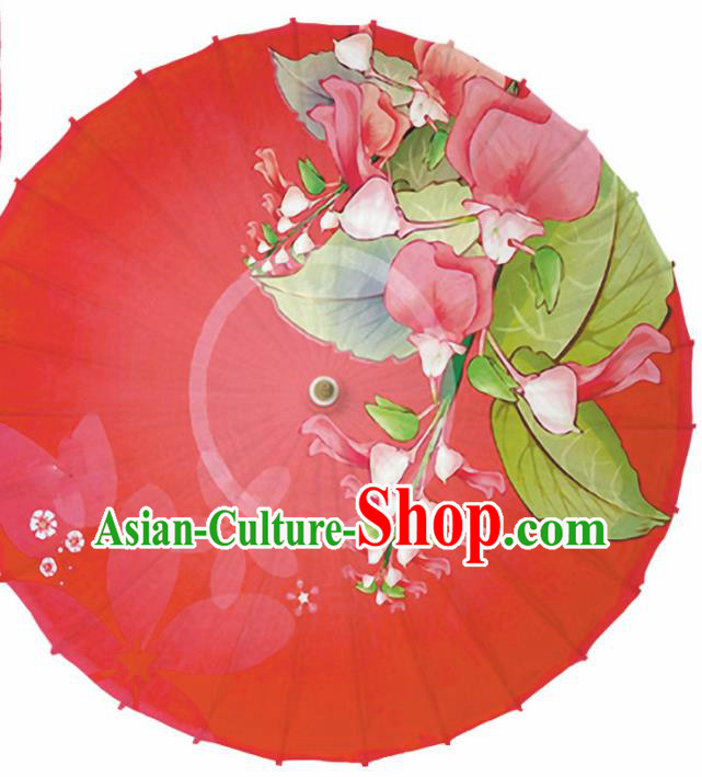 Chinese Traditional Printing Convallaria Red Oil Paper Umbrella Artware Paper Umbrella Classical Dance Umbrella Handmade Umbrellas