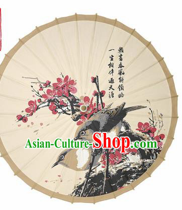 Chinese Traditional Printing Plum Birds Oil Paper Umbrella Artware Paper Umbrella Classical Dance Umbrella Handmade Umbrellas