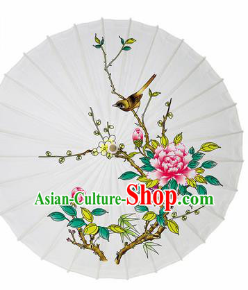 Chinese Traditional Printing Peony Plum Oil Paper Umbrella Artware Paper Umbrella Classical Dance Umbrella Handmade Umbrellas