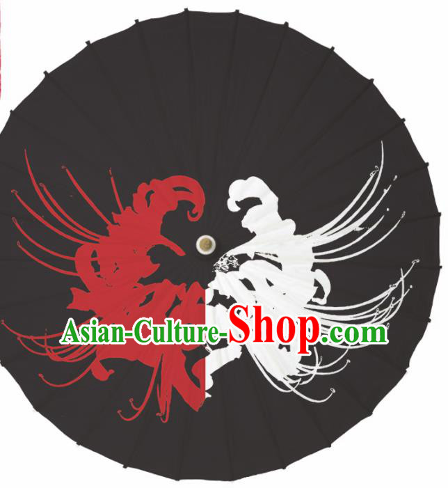 Chinese Traditional Printing Equinox Flower Black Oil Paper Umbrella Artware Paper Umbrella Classical Dance Umbrella Handmade Umbrellas