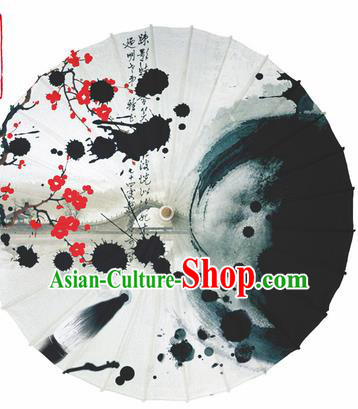 Chinese Traditional Ink Painting Plum Oil Paper Umbrella Artware Paper Umbrella Classical Dance Umbrella Handmade Umbrellas