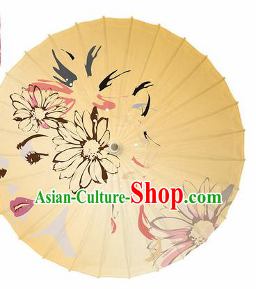 Chinese Traditional Printing Daisy Yellow Oil Paper Umbrella Artware Paper Umbrella Classical Dance Umbrella Handmade Umbrellas